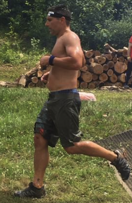 Running in the woods, midstride